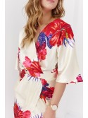 Satin tulip dress with flowers, cream and red 32750 - Online store - Boutique